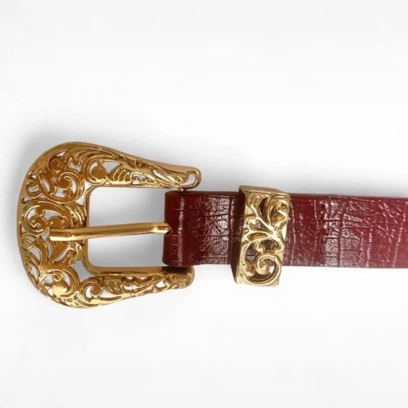 Western Style Crocodile Embossed Belt Ornate Gold-Tone Buckle — photo 5