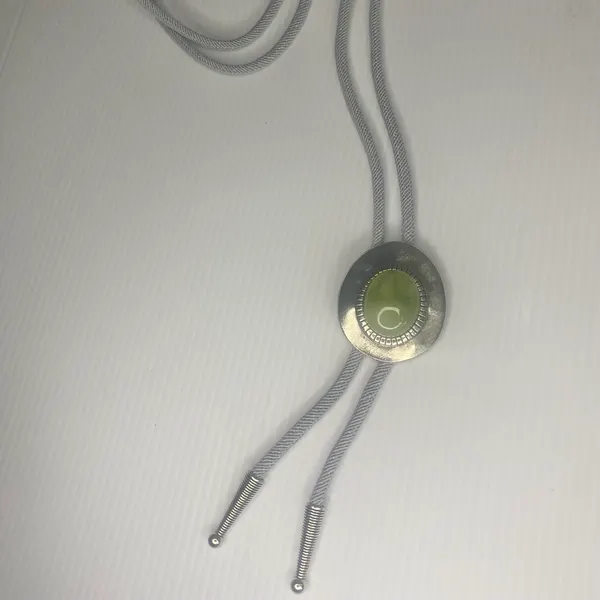 Western Bolo Tie Green Onyx Silver-Tone Setting