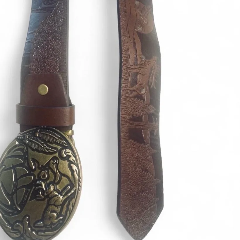Western Embossed Belt Antiqued-Gold Deer Buckle — photo 4