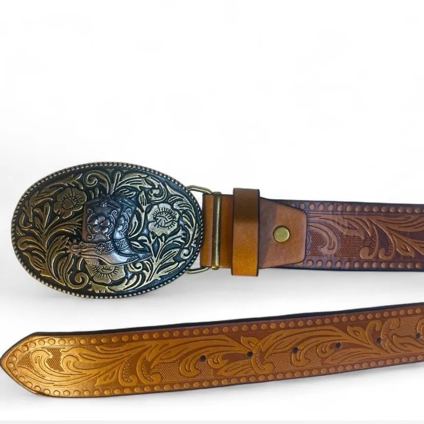 Western Style Belt, Scrollwork Buckle and Sheridan Tooled Strap — photo 3