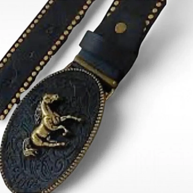 Western Embossed Belt Golden Horse on Black Buckle — photo 4