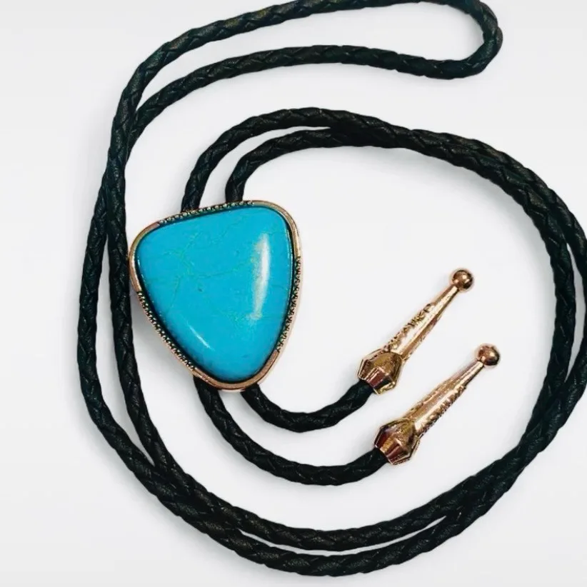 Western Bolo Tie Faux Turquoise Silver Tone Bezel — photo 2