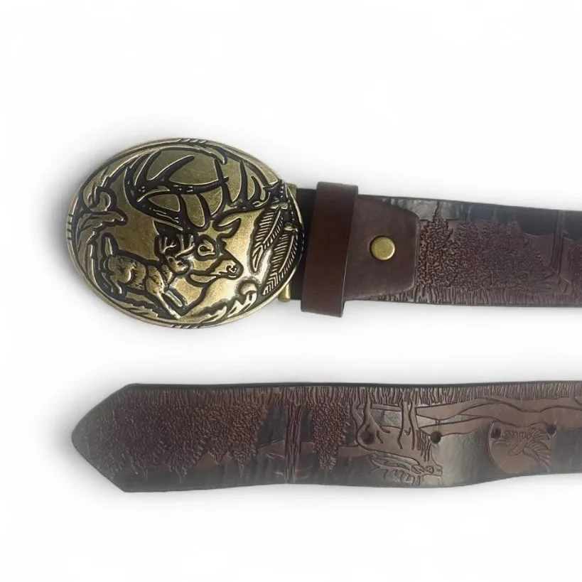 Western Embossed Belt Antiqued-Gold Deer Buckle — photo 2