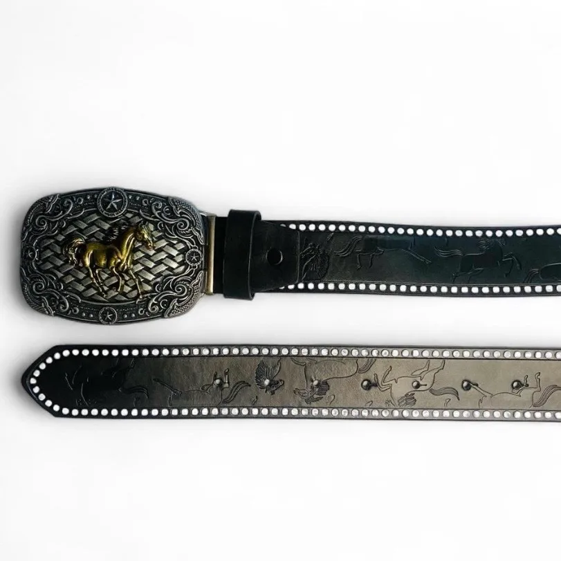 Western Embossed Belt Ornate Galloping Horse Buckle — photo 3