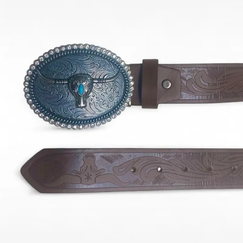 Western Embossed Belt Longhorn Buckle — photo 3