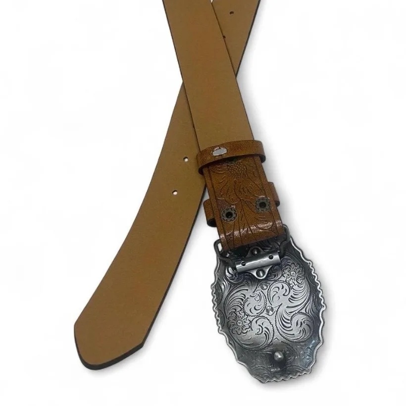 Custom Western Style Belt Golden Longhorn/ Silver Buckle NEW — photo 7