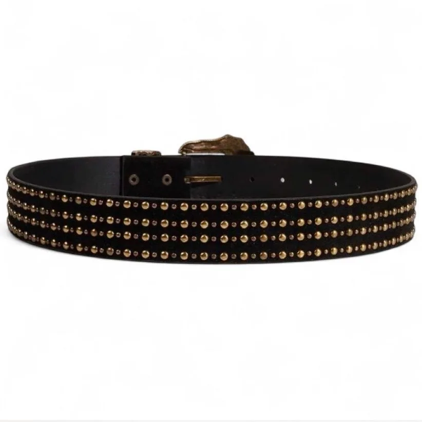 Western Black Studded Belt Ornate Gold Buckle — photo 5