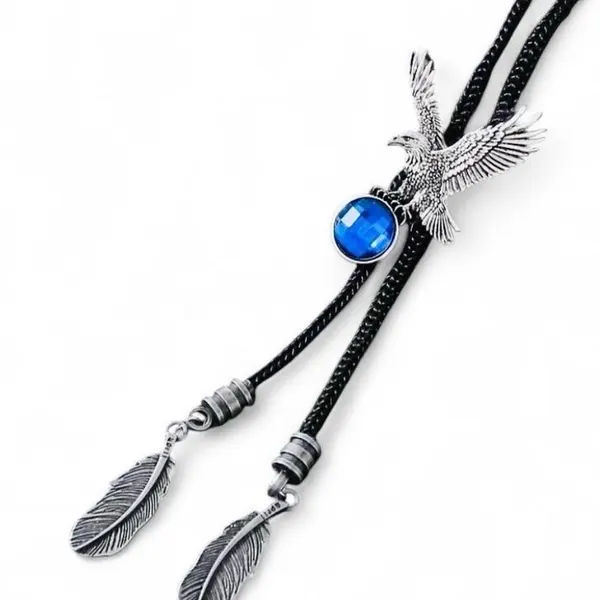 Western Bolo Tie Silver-Tone Eagle Blue Crystal