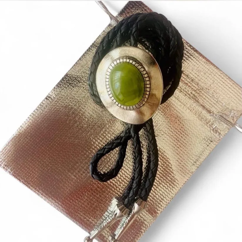Western Bolo Tie Green Citrine Silver-Tone Setting – photo 3