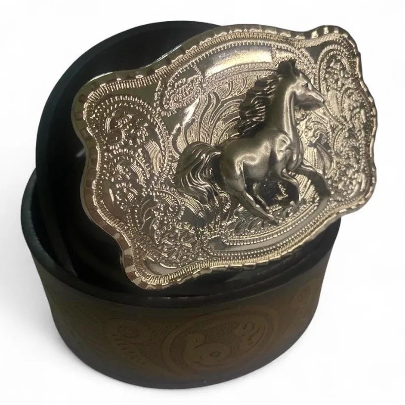 Custom Western Embossed Belt Galloping Horse Buckle — photo 2