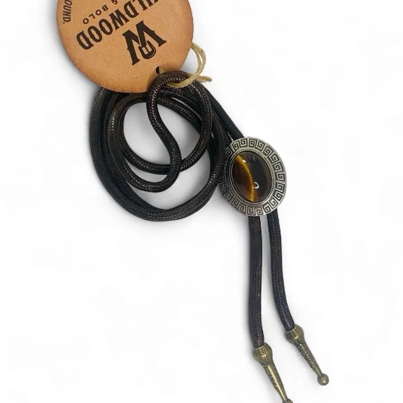 Vintage Style Western Mixed Metal Tiger's Eye Bolo Tie BNWT – photo 3