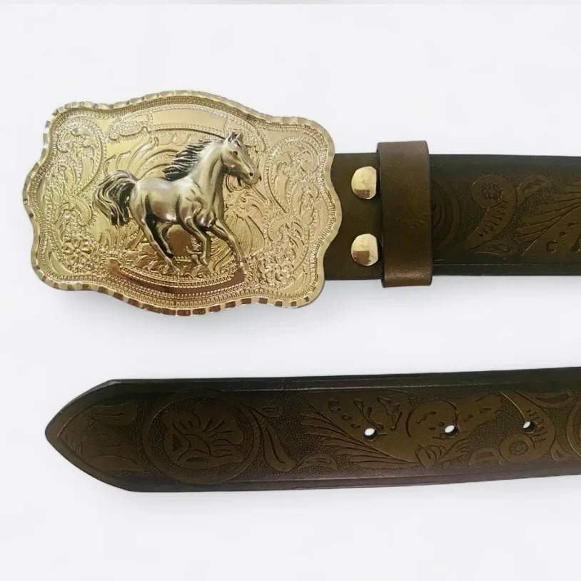Custom Western Embossed Belt Galloping Horse Buckle — photo 5