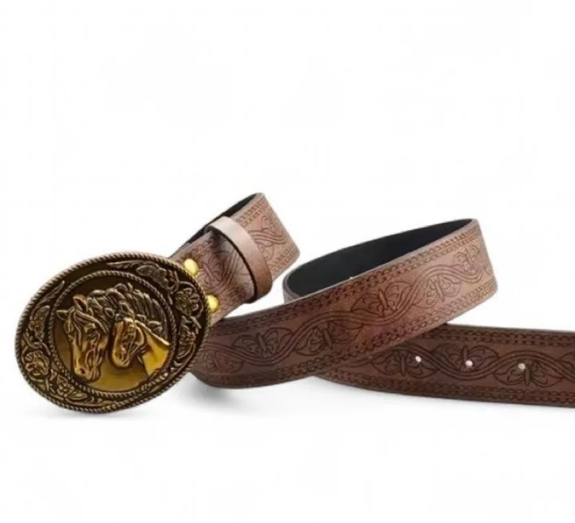 Western Brown Belt with Double Horse Head Buckle — photo 4