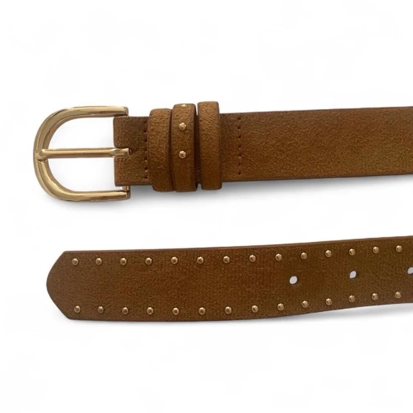 Western Style Camel Coloured Faux Suede Studded Belt — photo 4