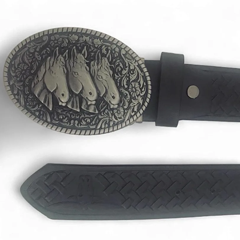 Western Embossed Belt Three Horse Buckle — photo 3