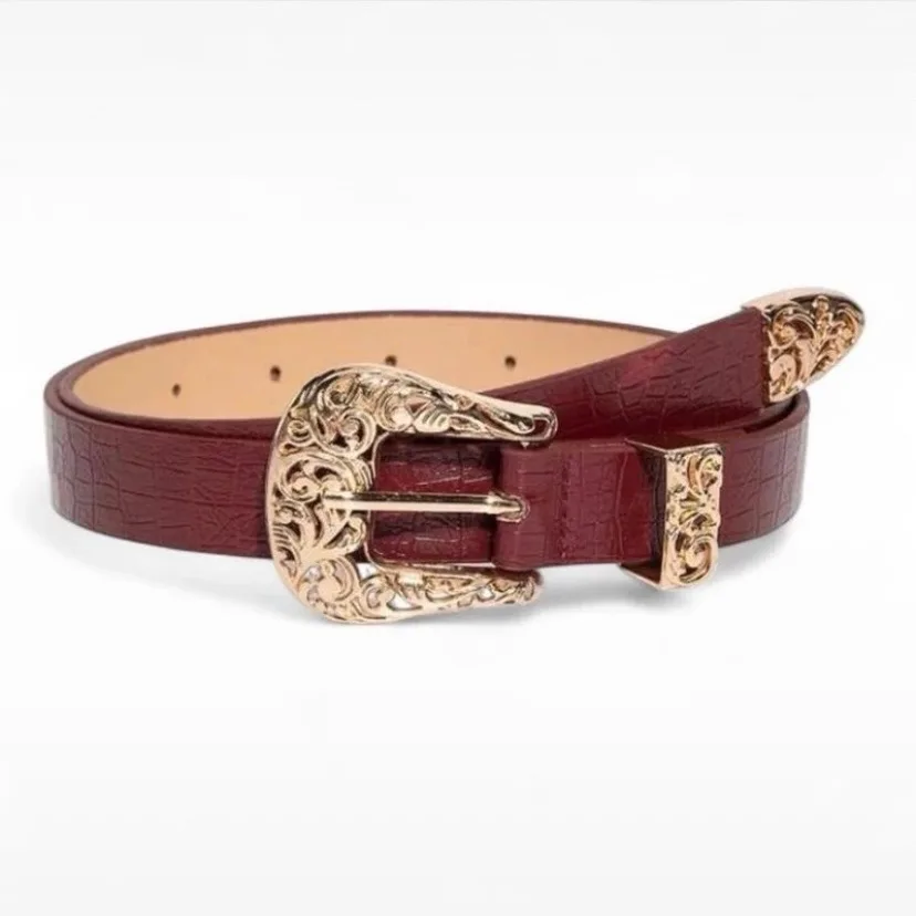 Western Style Crocodile Embossed Belt Ornate Gold-Tone Buckle — photo 2