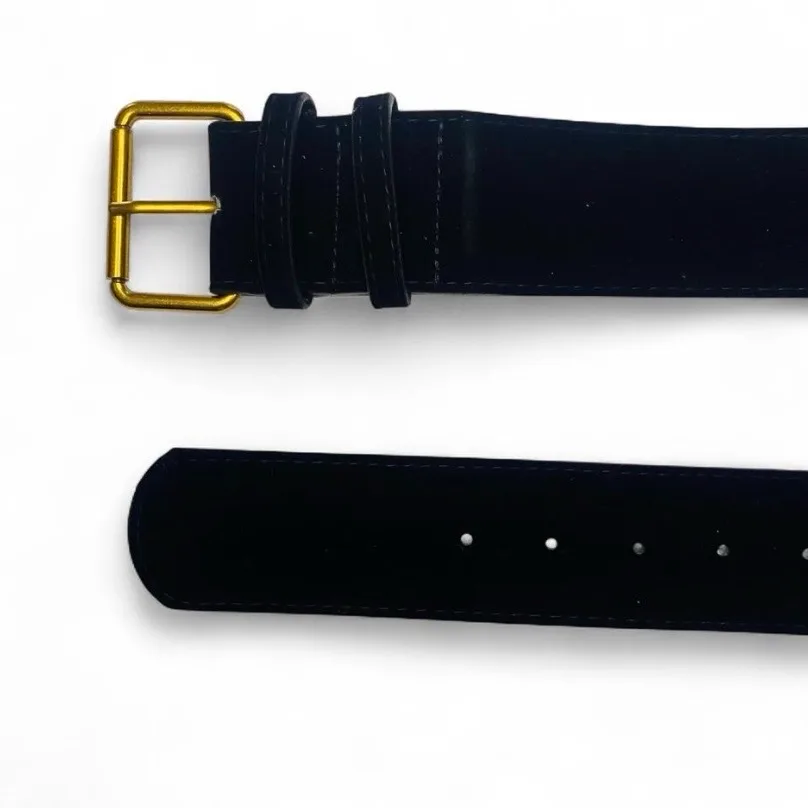 Retro-style wide black velvet belt large gold-tone buckle — photo 3
