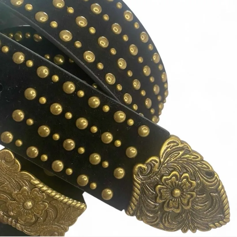 Western Black Studded Belt Ornate Gold Buckle — photo 7