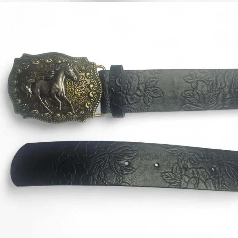 Western Style Embossed Belt Brass-Tone Buckle – photo 6