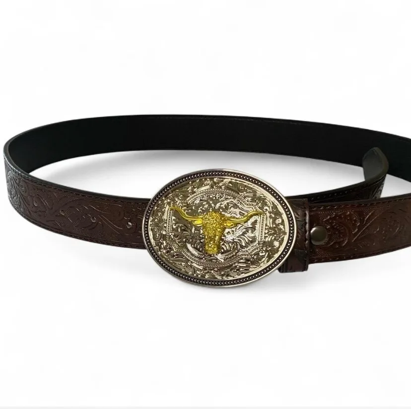 Custom Western Leather Belt Silver-Tone Buckle. — photo 3