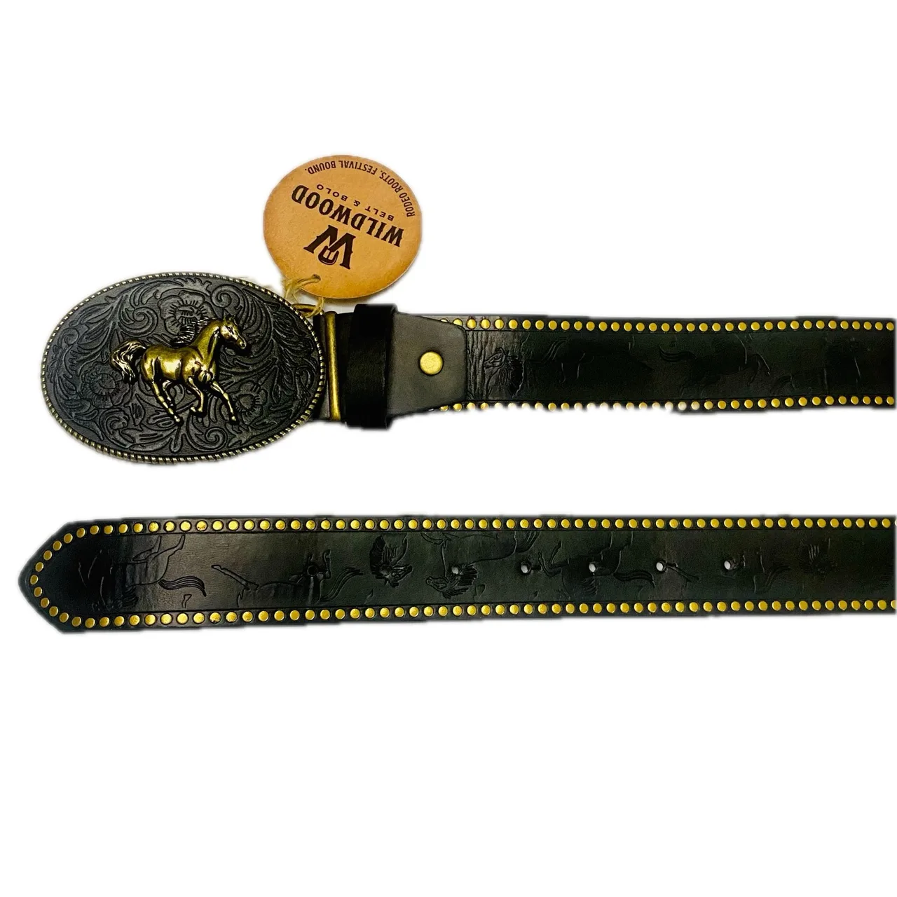 Western Embossed Belt Golden Horse on Black Buckle – photo 5