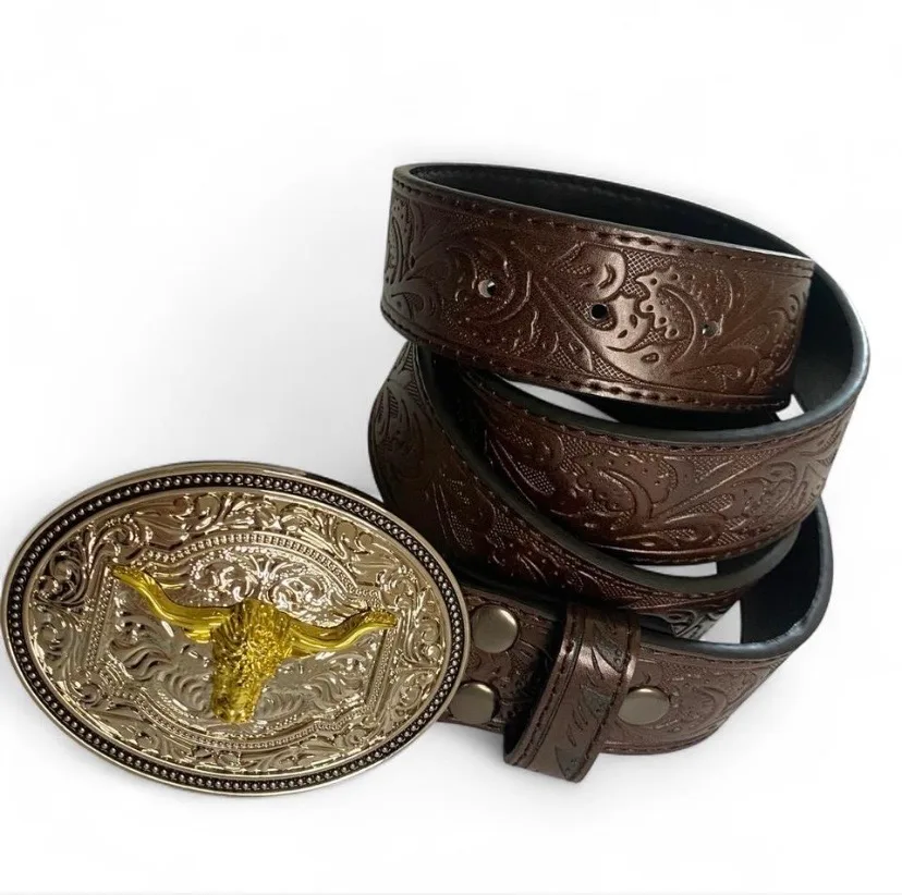 Custom Western Leather Belt Silver-Tone Buckle. — photo 5