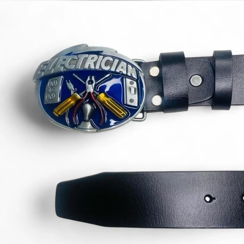 Custom Leather Belt Electrician Buckle — photo 3
