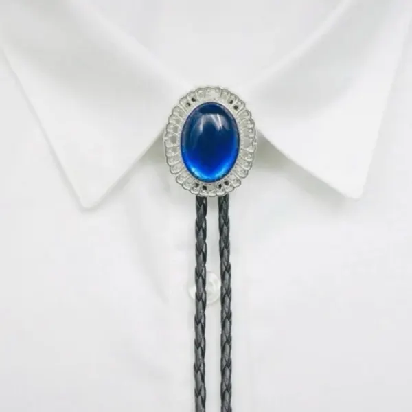 Western Faux Cabouchon Bolo Tie Silver-Tone Bezel