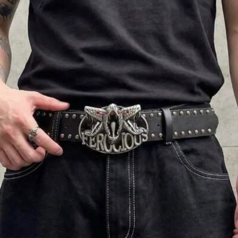 Punk rock gothic studded belt snakehead buckle — photo 2