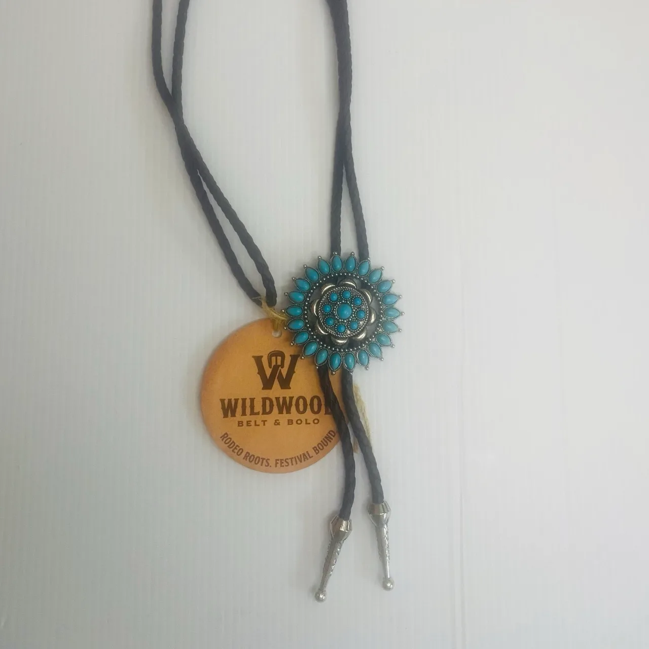 Western Bolo Tie Antique Silver-Tone Turquoise Sunburst – photo 3