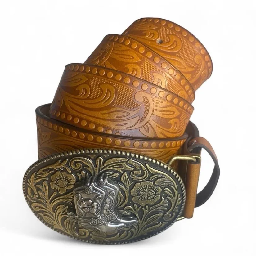 Western Style Belt, Scrollwork Buckle and Sheridan Tooled Strap — photo 2