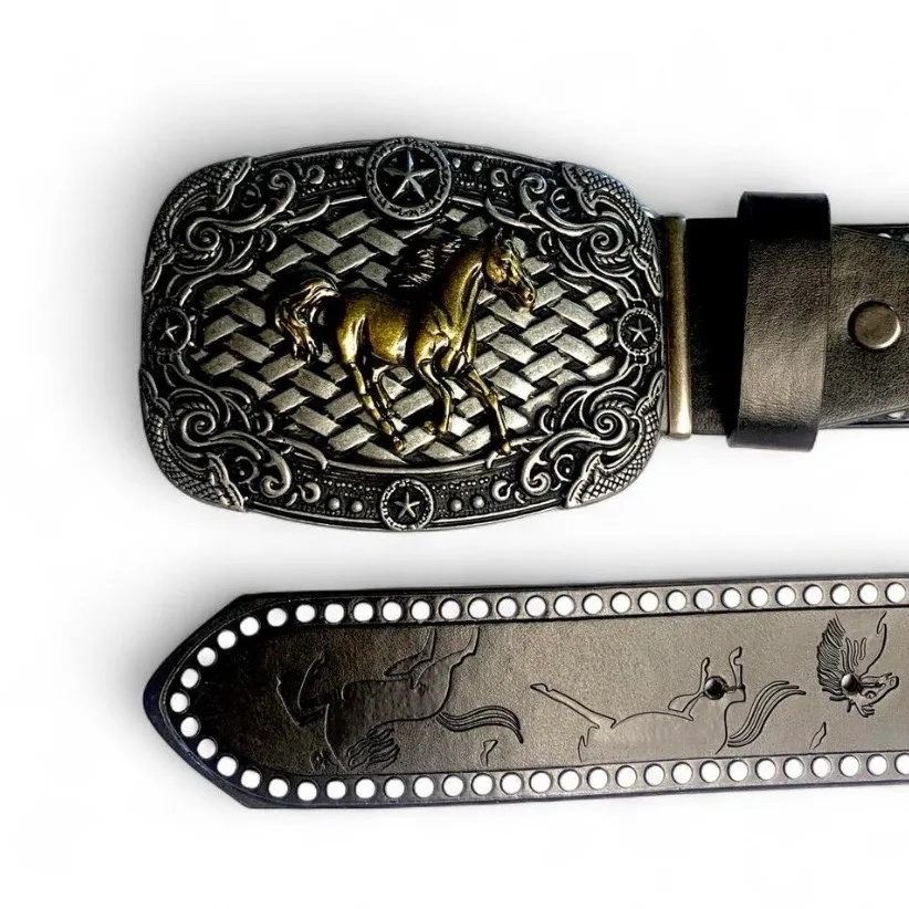 Western Embossed Belt Ornate Galloping Horse Buckle — photo 7