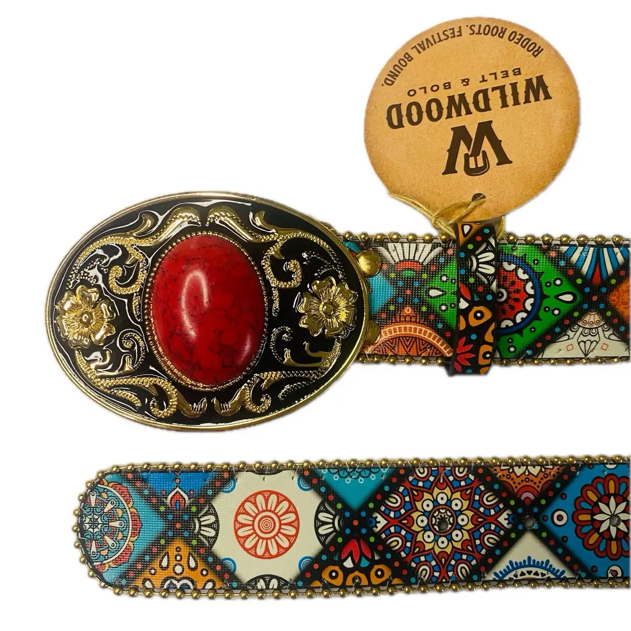 Boho Multicoloured Belt with Red Stone Buckle – photo 2
