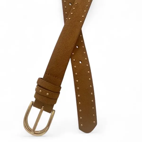 Western Style Camel Coloured Faux Suede Studded Belt