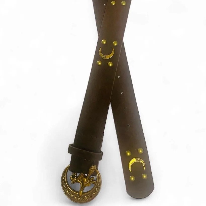 Whimsigoth Brown Suedette Witchy Belt Crescent Moon & Witch Buckle BNWT – photo 2