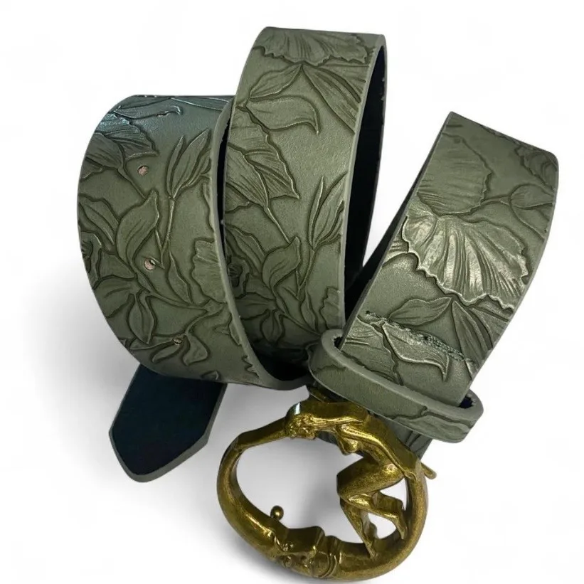 Vintage Style Celestial Man in the Moon and Nymph Buckle Sage Green Belt – photo 3