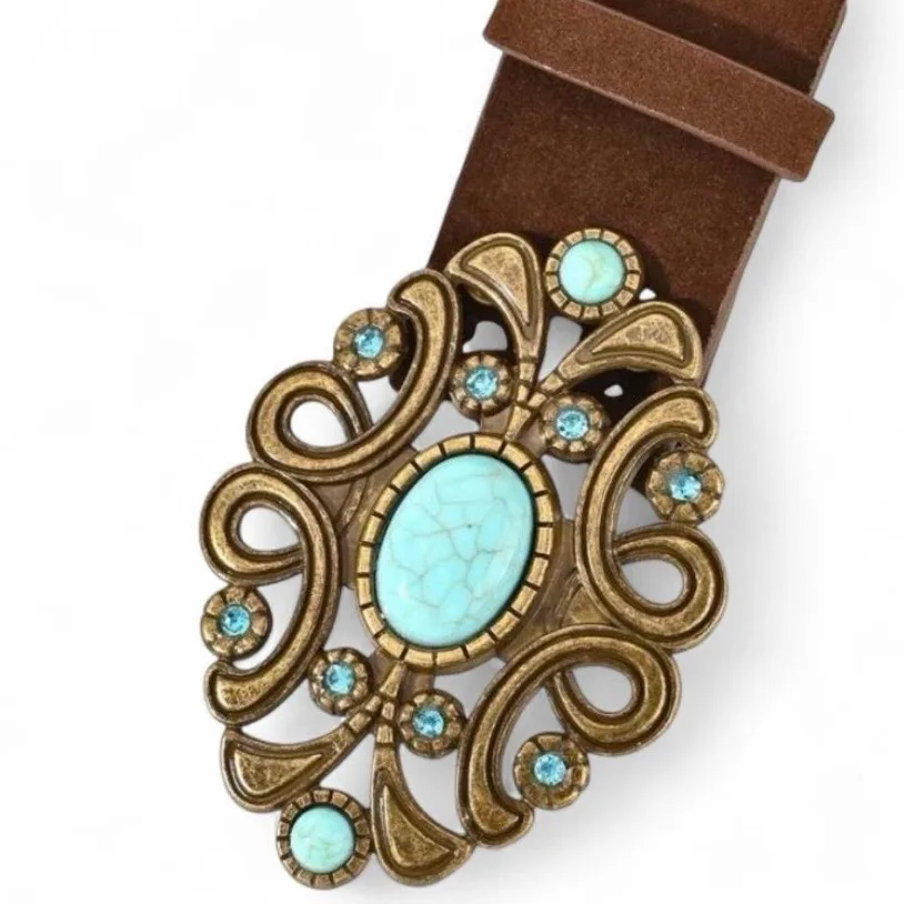 Vintage-Style Western Turquoise Concho Belt Brown – photo 6