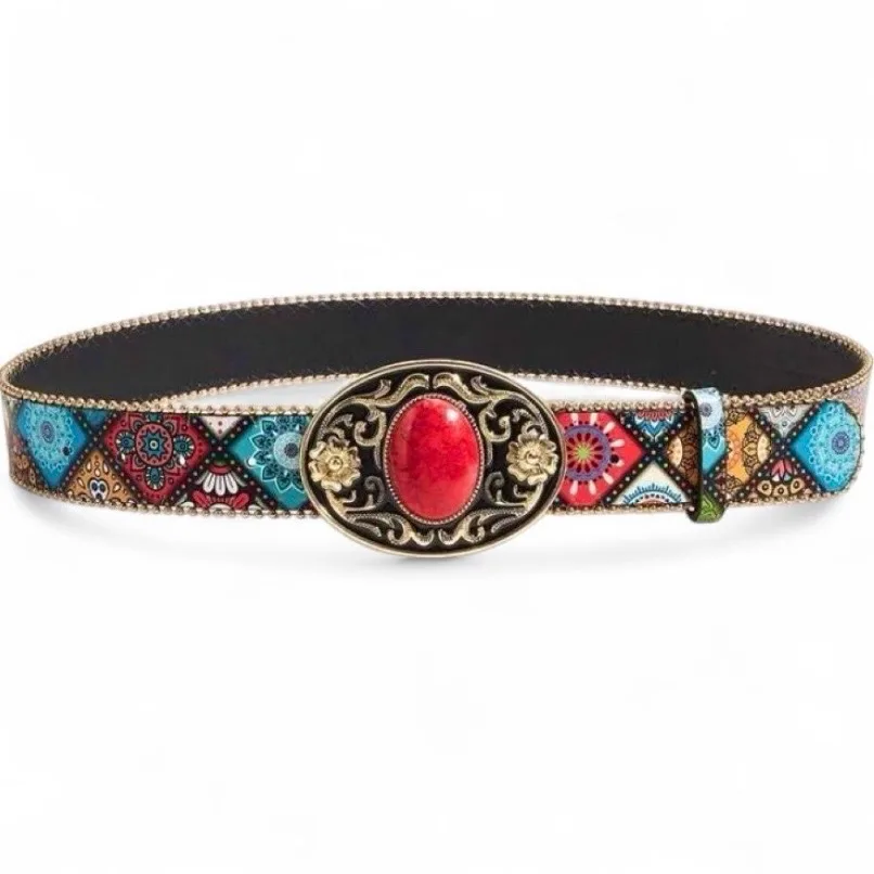 Boho Multicoloured Belt with Red Stone Buckle – photo 6