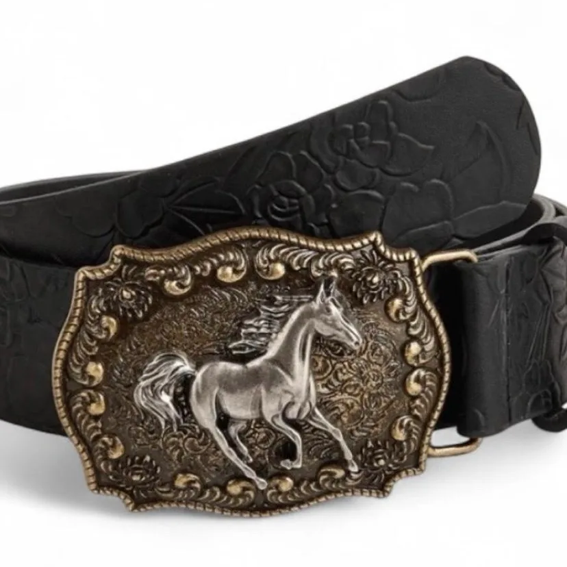 Western Style Embossed Belt Brass-Tone Buckle – photo 5