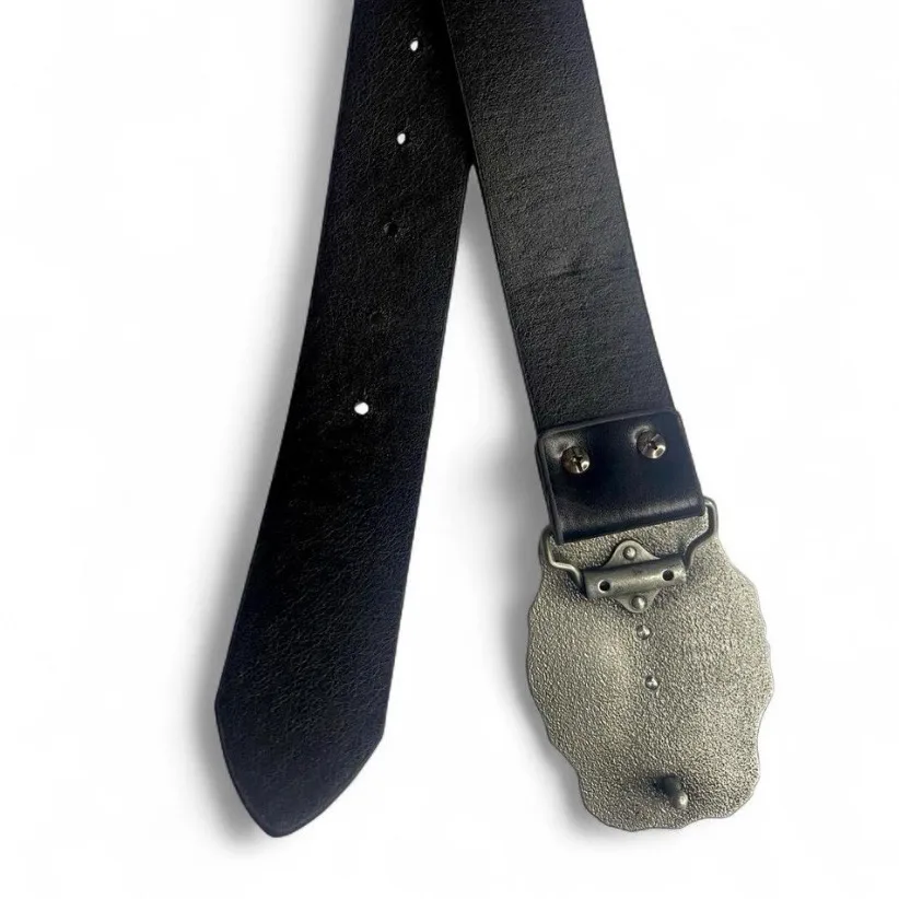 Western Black Embossed Belt with Golden Eagle on Black Buckle – photo 5