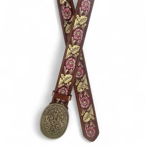 Western Style Embossed Belt Silver-Tone Buckle