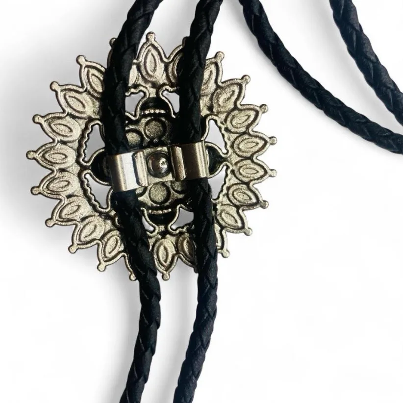 Western Bolo Tie Antique Silver-Tone Turquoise Sunburst – photo 8