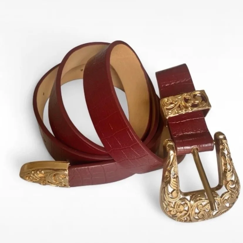 Western Style Crocodile Embossed Belt Ornate Gold-Tone Buckle — photo 4