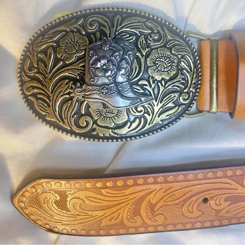 Western Style Belt, Scrollwork Buckle and Sheridan Tooled Strap — photo 4
