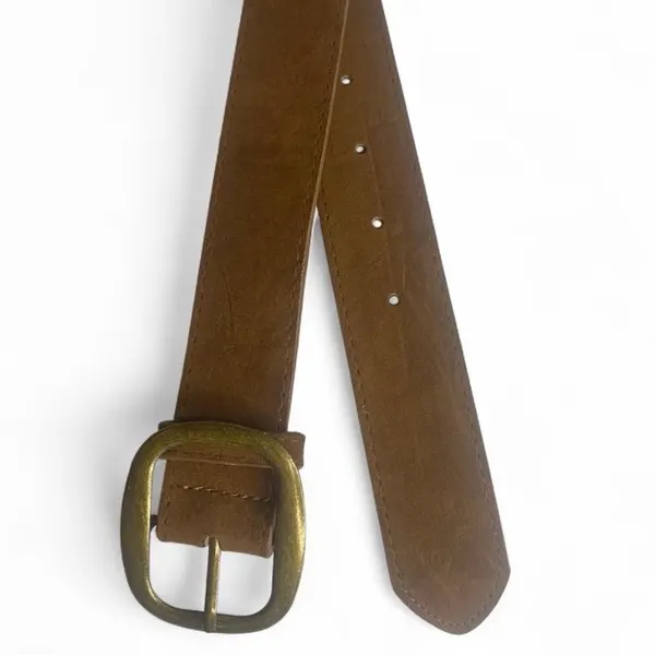 Tan Velvet Belt Brass-Tone Buckle