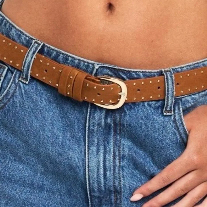 Western Style Camel Coloured Faux Suede Studded Belt — photo 2