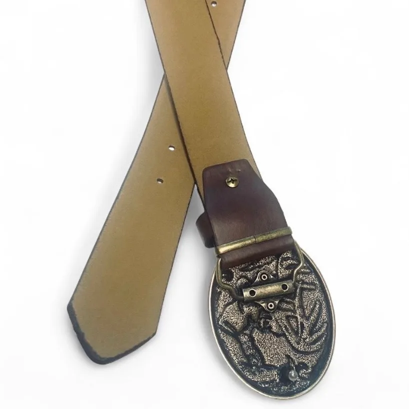 Western Embossed Belt Antiqued-Gold Deer Buckle — photo 3