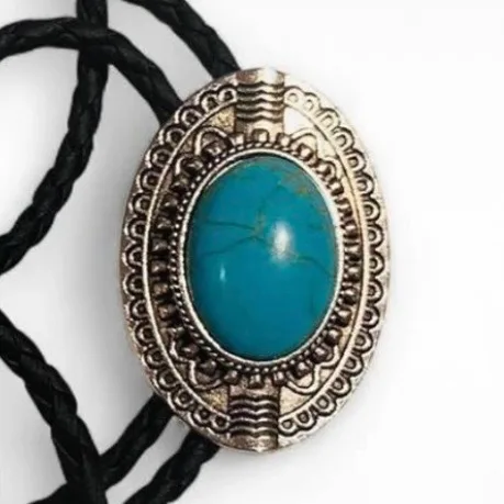 Western Bolo Tie Faux Turquoise silver-tone bezel — photo 5