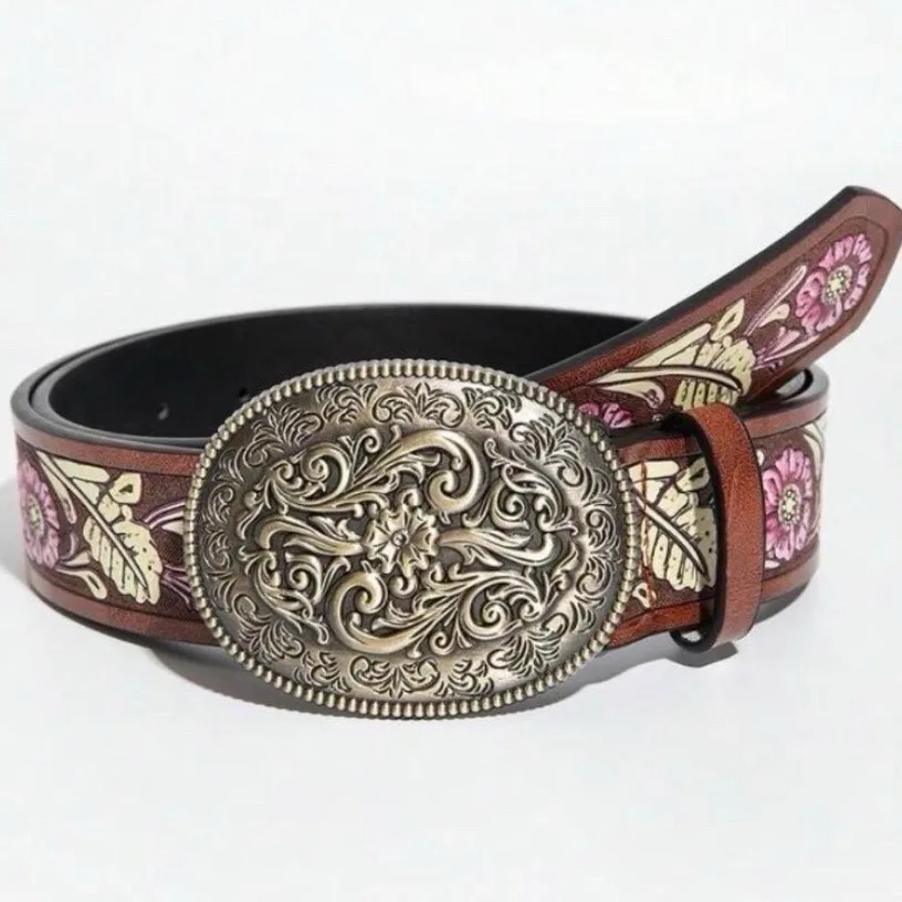 Western Style Embossed Belt Silver-Tone Buckle – photo 4