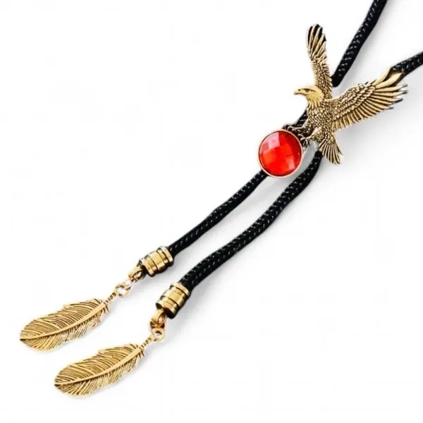 Western Bolo Tie Golden Eagle Red Crystal
